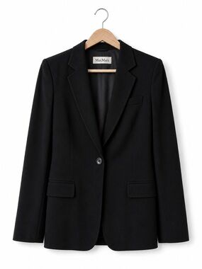 Max Mara Black Wool One Button Blazer Size 4 Tailored Classic Career Jacket